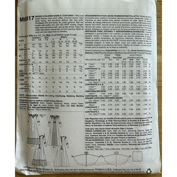 McCall's Pattern M6817 KIDS Girls Merida Medieval Costume cosplay Size 3-8 Uncut - Picture 2 of 4